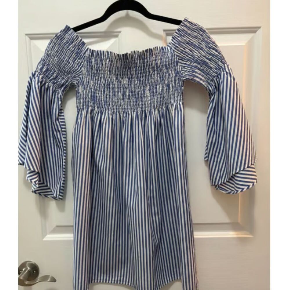 Zara Woman XS Premium Collection Cotton Blue White Mini Dress or Top EUC